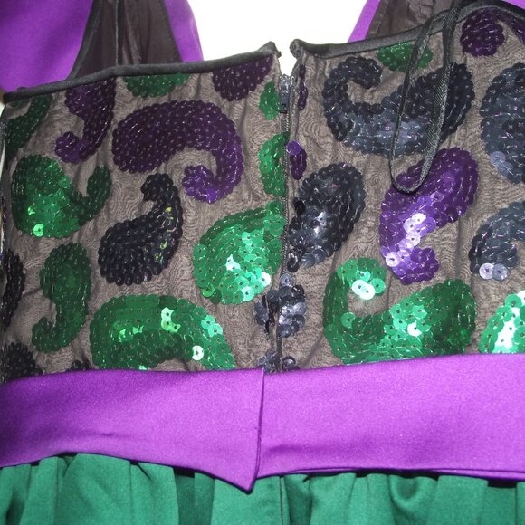 Vintage Formal Evening Gown Green n Purple with Sequined Body Reversable Shall - Picture 11 of 12